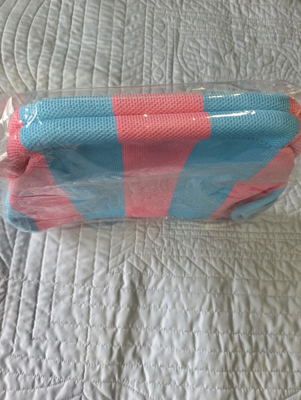 Striped Pink & Blue Cosmetic Pouch - Sticky Bestie Accessories